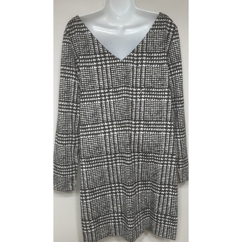 Ann Taylor Loft Shift Dress Women’s 14 Knit Long Sleeve Black Houndstooth NEW - Picture 8 of 12